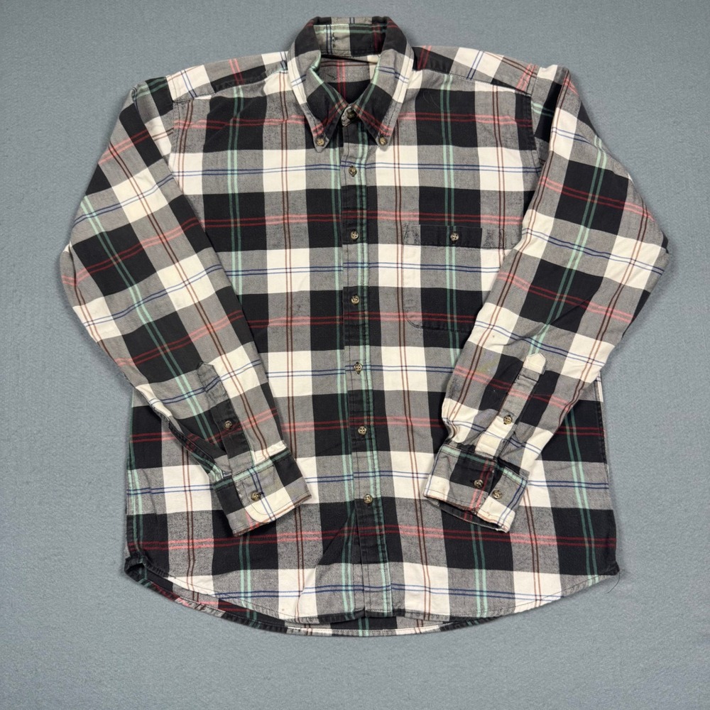 Unbranded Flannel Button Down Shirt Mens L Black White Red Plaid Long Sleeve L/S